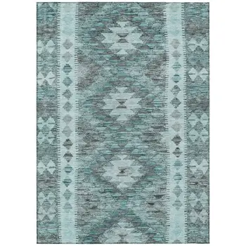 10' X 14' Teal Blue Geometric Washable Indoor Outdoor Area Rug