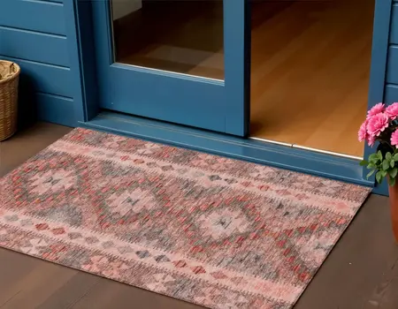 3' X 5' Terra Cotta Geometric Washable Indoor Outdoor Area Rug