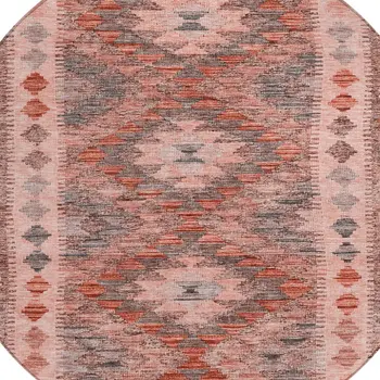 8' Terra Cotta Round Geometric Washable Indoor Outdoor Area Rug