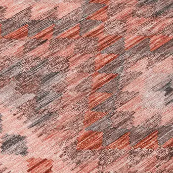 8' Terra Cotta Round Geometric Washable Indoor Outdoor Area Rug