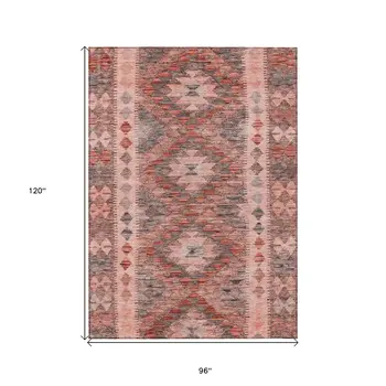 8' X 10' Terra Cotta Geometric Washable Indoor Outdoor Area Rug