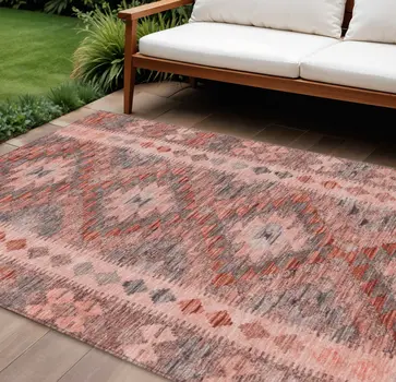 8' X 10' Terra Cotta Geometric Washable Indoor Outdoor Area Rug