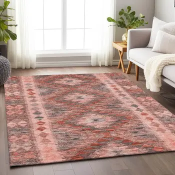 8' X 10' Terra Cotta Geometric Washable Indoor Outdoor Area Rug