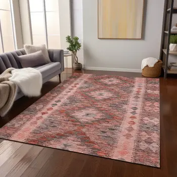 8' X 10' Terra Cotta Geometric Washable Indoor Outdoor Area Rug
