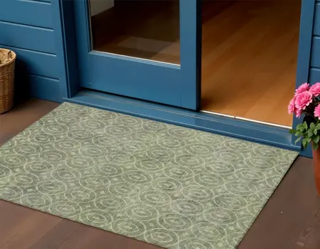 3' X 5' Artichoke Green Geometric Washable Indoor Outdoor Area Rug