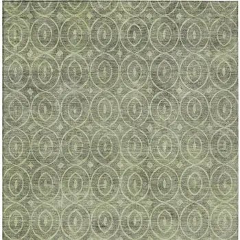 5' X 8' Artichoke Green Geometric Washable Indoor Outdoor Area Rug