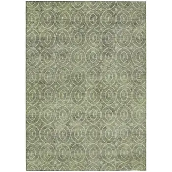 5' X 8' Artichoke Green Geometric Washable Indoor Outdoor Area Rug
