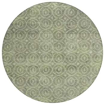 8' Artichoke Green Round Geometric Washable Indoor Outdoor Area Rug