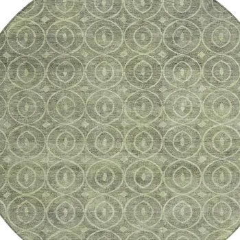 8' Artichoke Green Round Geometric Washable Indoor Outdoor Area Rug