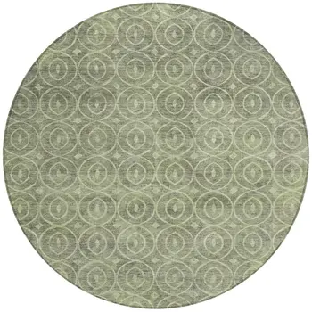 8' Artichoke Green Round Geometric Washable Indoor Outdoor Area Rug