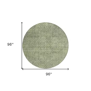 8' Artichoke Green Round Geometric Washable Indoor Outdoor Area Rug