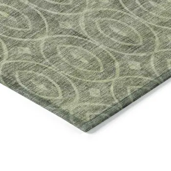 9' X 12' Artichoke Green Geometric Washable Indoor Outdoor Area Rug