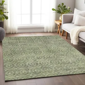 9' X 12' Artichoke Green Geometric Washable Indoor Outdoor Area Rug