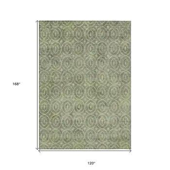 10' X 14' Artichoke Green Geometric Washable Indoor Outdoor Area Rug
