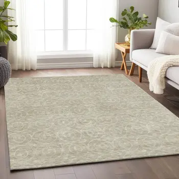 3' X 5' Beige Geometric Washable Indoor Outdoor Area Rug
