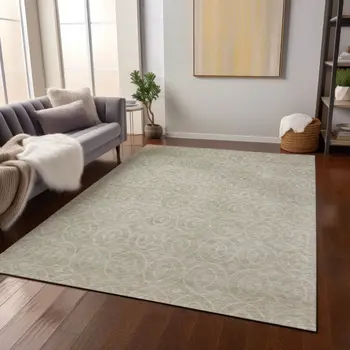 3' X 5' Beige Geometric Washable Indoor Outdoor Area Rug