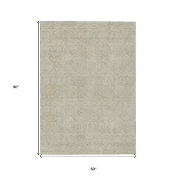 5' X 8' Beige Geometric Washable Indoor Outdoor Area Rug