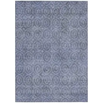 5' X 8' Denim Blue Geometric Washable Indoor Outdoor Area Rug