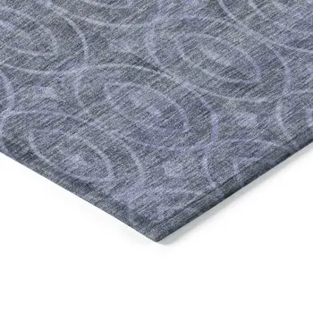 8' Denim Blue Round Geometric Washable Indoor Outdoor Area Rug