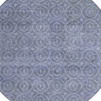 8' Denim Blue Round Geometric Washable Indoor Outdoor Area Rug