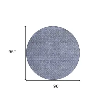 8' Denim Blue Round Geometric Washable Indoor Outdoor Area Rug