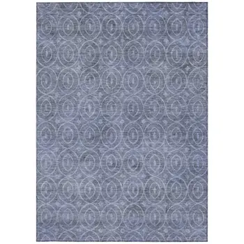 8' X 10' Denim Blue Geometric Washable Indoor Outdoor Area Rug