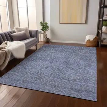 10' X 14' Denim Blue Geometric Washable Indoor Outdoor Area Rug