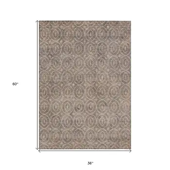 3' X 5' Brown Geometric Washable Indoor Outdoor Area Rug
