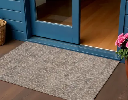 3' X 5' Brown Geometric Washable Indoor Outdoor Area Rug