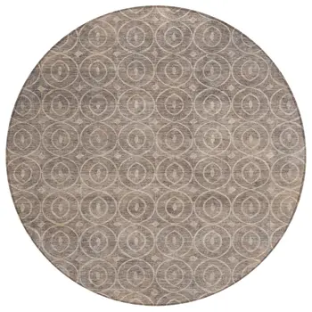 8' Brown Round Geometric Washable Indoor Outdoor Area Rug