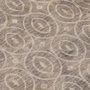 8' Brown Round Geometric Washable Indoor Outdoor Area Rug
