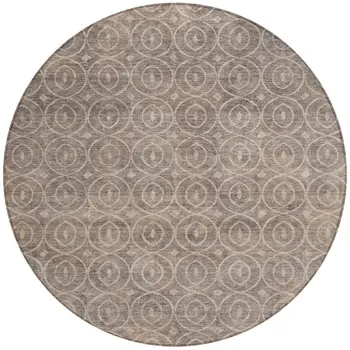 8' Brown Round Geometric Washable Indoor Outdoor Area Rug