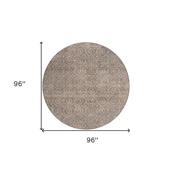 8' Brown Round Geometric Washable Indoor Outdoor Area Rug