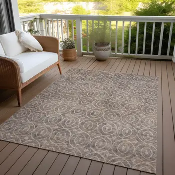 8' X 10' Brown Geometric Washable Indoor Outdoor Area Rug