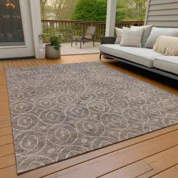 8' X 10' Brown Geometric Washable Indoor Outdoor Area Rug