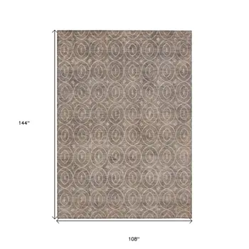 9' X 12' Brown Geometric Washable Indoor Outdoor Area Rug