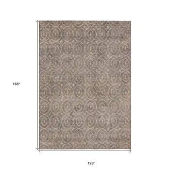 10' X 14' Brown Geometric Washable Indoor Outdoor Area Rug