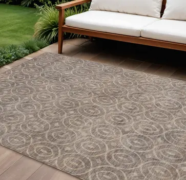 10' X 14' Brown Geometric Washable Indoor Outdoor Area Rug