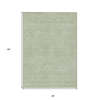 3' X 5' Mint Green Geometric Washable Indoor Outdoor Area Rug