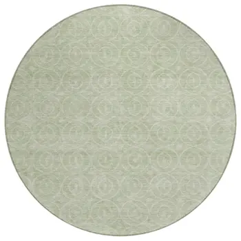 8' Mint Green Round Geometric Washable Indoor Outdoor Area Rug