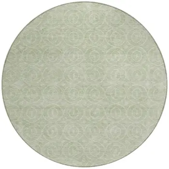 8' Mint Green Round Geometric Washable Indoor Outdoor Area Rug