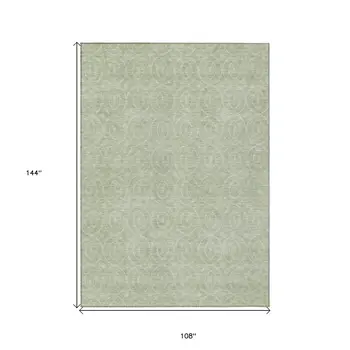 9' X 12' Mint Green Geometric Washable Indoor Outdoor Area Rug