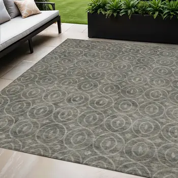 5' X 8' Pewter Geometric Washable Indoor Outdoor Area Rug