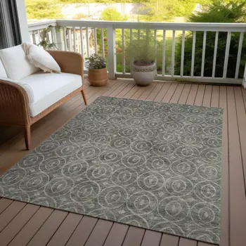 5' X 8' Pewter Geometric Washable Indoor Outdoor Area Rug
