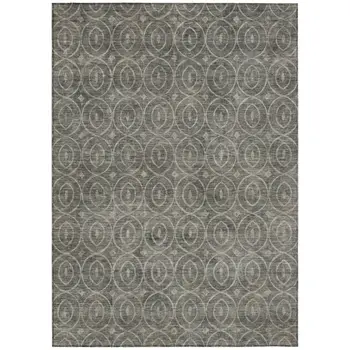 5' X 8' Pewter Geometric Washable Indoor Outdoor Area Rug