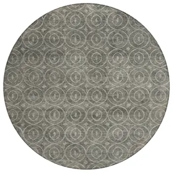 8' Pewter Round Geometric Washable Indoor Outdoor Area Rug