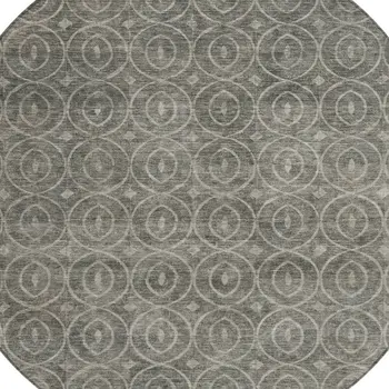 8' Pewter Round Geometric Washable Indoor Outdoor Area Rug