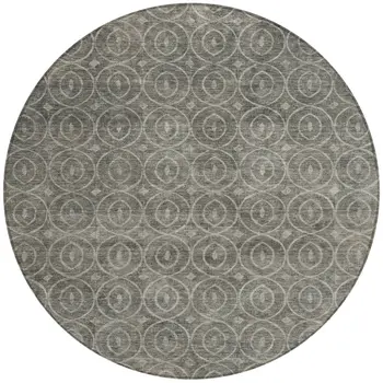8' Pewter Round Geometric Washable Indoor Outdoor Area Rug