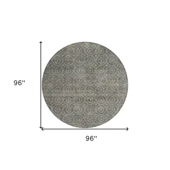 8' Pewter Round Geometric Washable Indoor Outdoor Area Rug