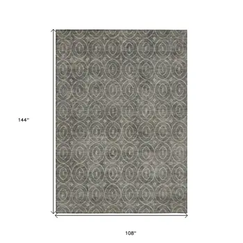 9' X 12' Pewter Geometric Washable Indoor Outdoor Area Rug
